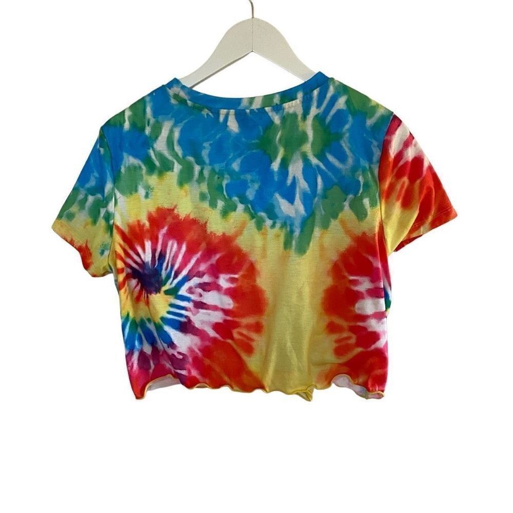 Shein tie dye cropped short sleeve shirt graphic happy XL - Picture 2 of 7